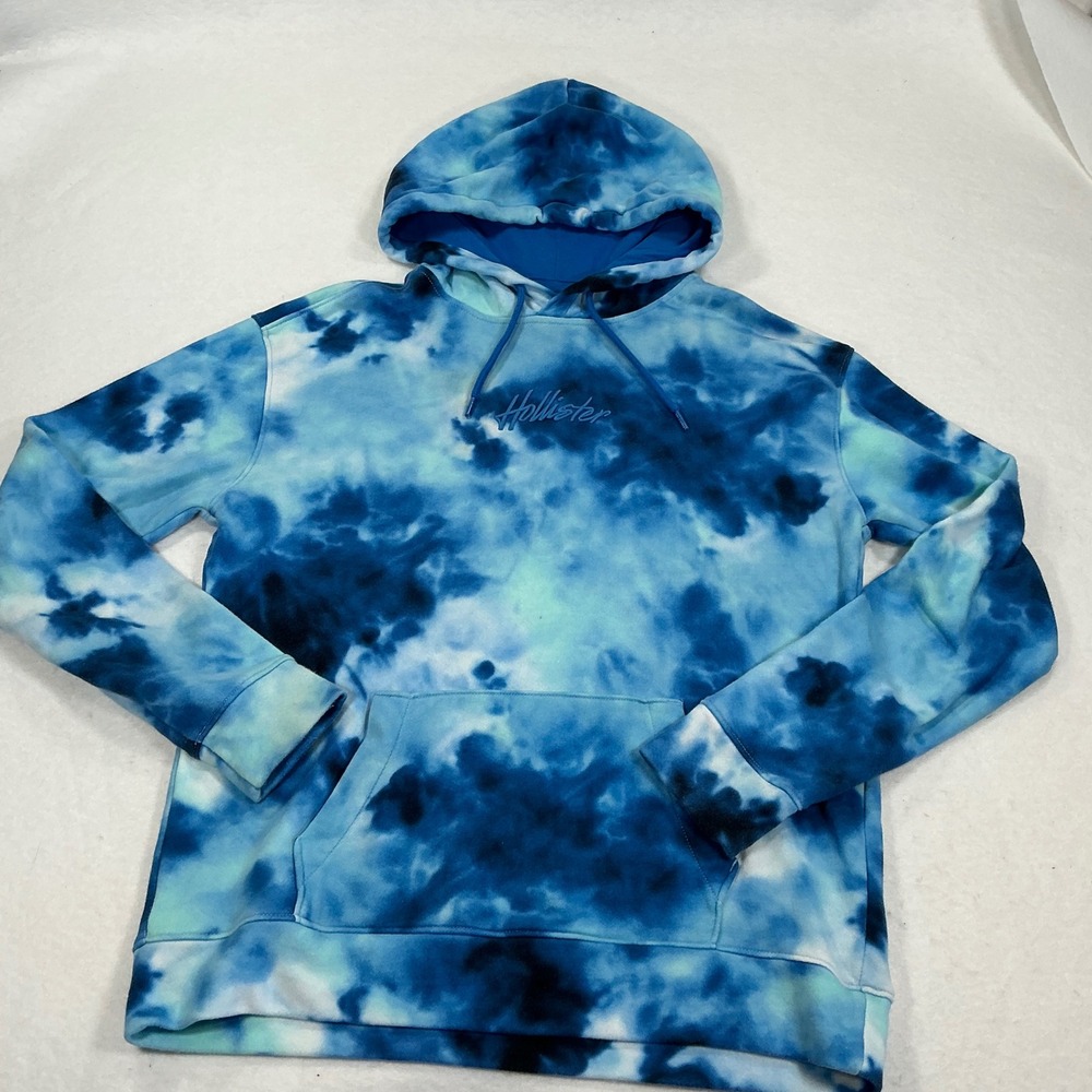 Hollister California Blue Tie Dye Embroidered Logo Pullover Hoodie Mens Medium